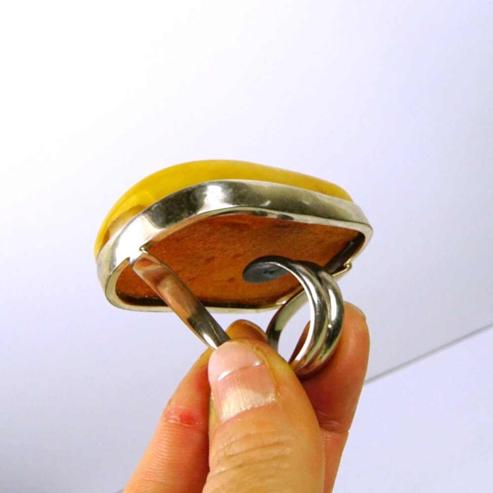 Massive Butterscotch Amber 925 Silver Adjustable Ring - Collectible Jewelry - Picture 10 of 16